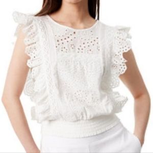 INC International Concepts White ruffle eyelet blouse ruffled feminine top